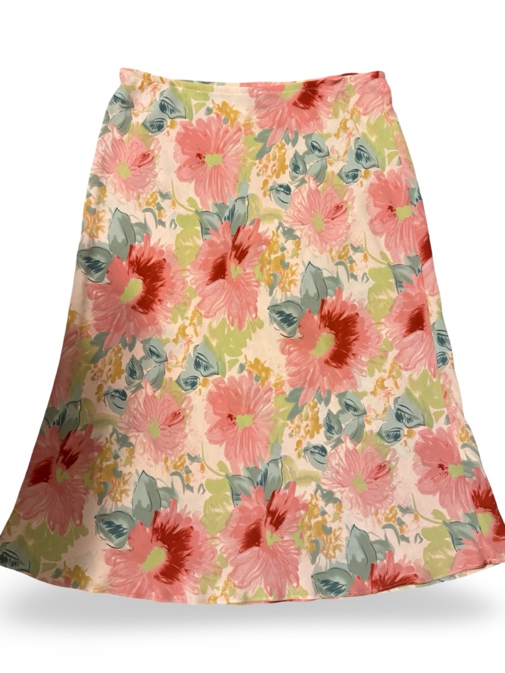 Leslie Fay Pink & Green Floral Long Skirt Women’s Size 10P Midi Maxi Skirt
